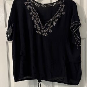 Love Stitch Black Embroidered Blouse